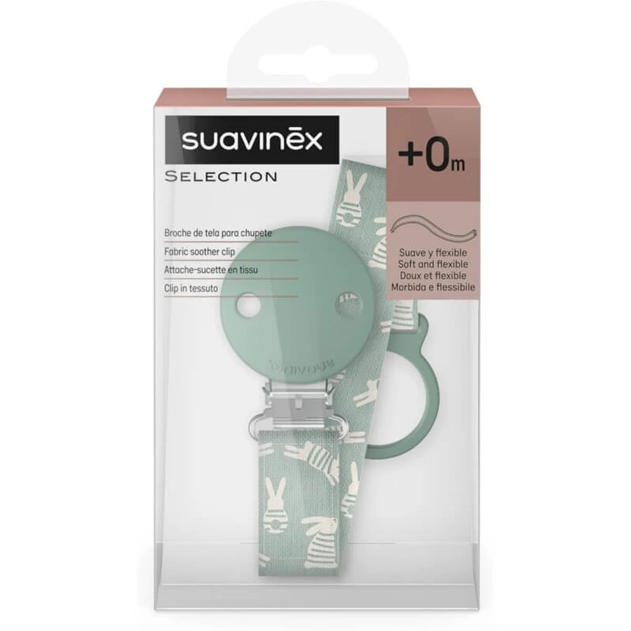 Suavinex Wonder - Fopspeenclip van stof met groene konijnenprint