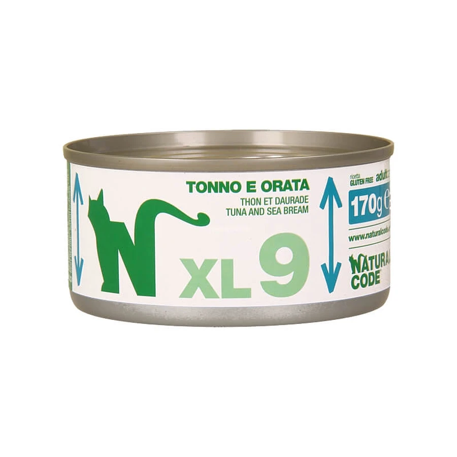 Natural Code XL 9 Atún y dorada - Alimento completo para gatos adultos, 170 g