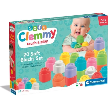 Clementoni Soft Clemmy Touch & Play - Set of 20 Soft Building Blocks, 6–36 months