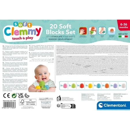 Clementoni Soft Clemmy Touch & Play - Set of 20 Soft Building Blocks, 6–36 months