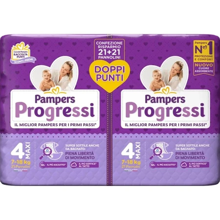 Pampers Progressi: paquete doble de 42 pañales, talla 4 maxi, 7-18 kg