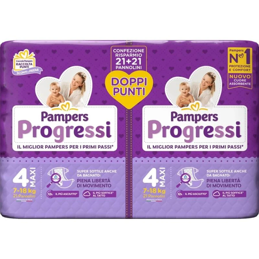 Pampers Progressi: paquete doble de 42 pañales, talla 4 maxi, 7-18 kg