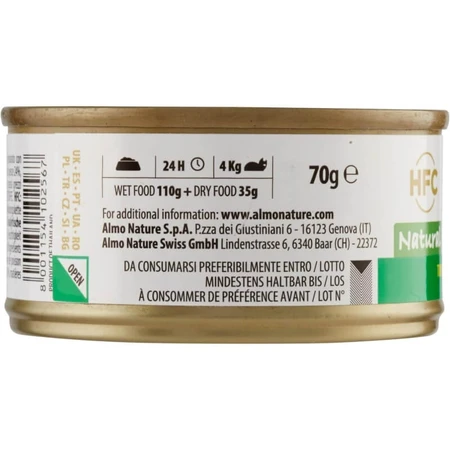 Almo Nature HFC Natuurlijke tonijn met maïs - Natvoer voor volwassen katten, 70 g