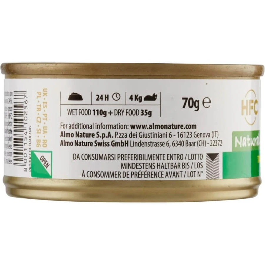 Almo Nature HFC Natuurlijke tonijn met maïs - Natvoer voor volwassen katten, 70 g