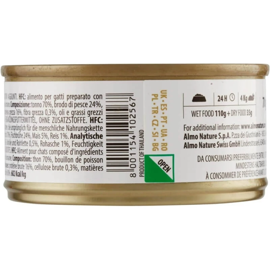 Almo Nature HFC Natuurlijke tonijn met maïs - Natvoer voor volwassen katten, 70 g