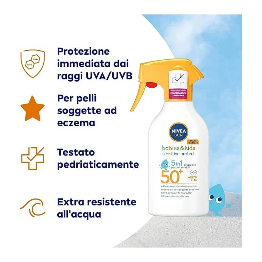 Nivea Sonnenschutz LSF 50+ Sun Babies & Kids 5-in-1-Sonnenschutzspray für Kinder, 250 ml