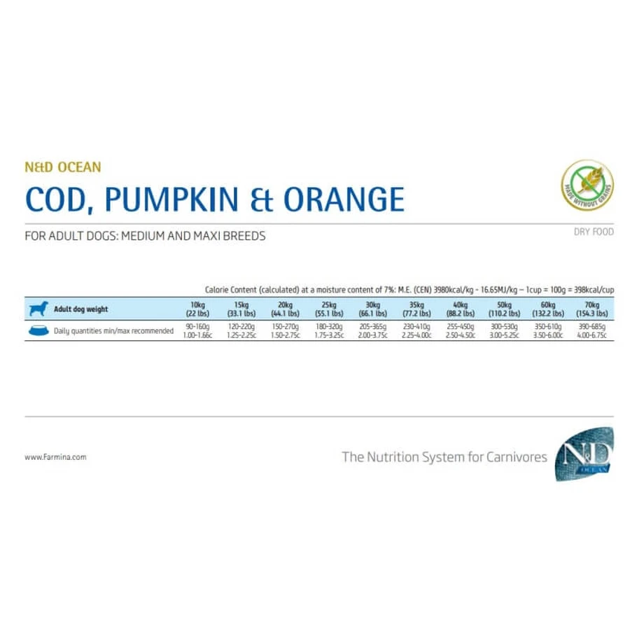 Farmina N&amp;d Ocean Adult Medium &amp; Maxi mit Kabeljau, Kürbis und Orange – Alleinfuttermittel für Hunde, 2,5 kg