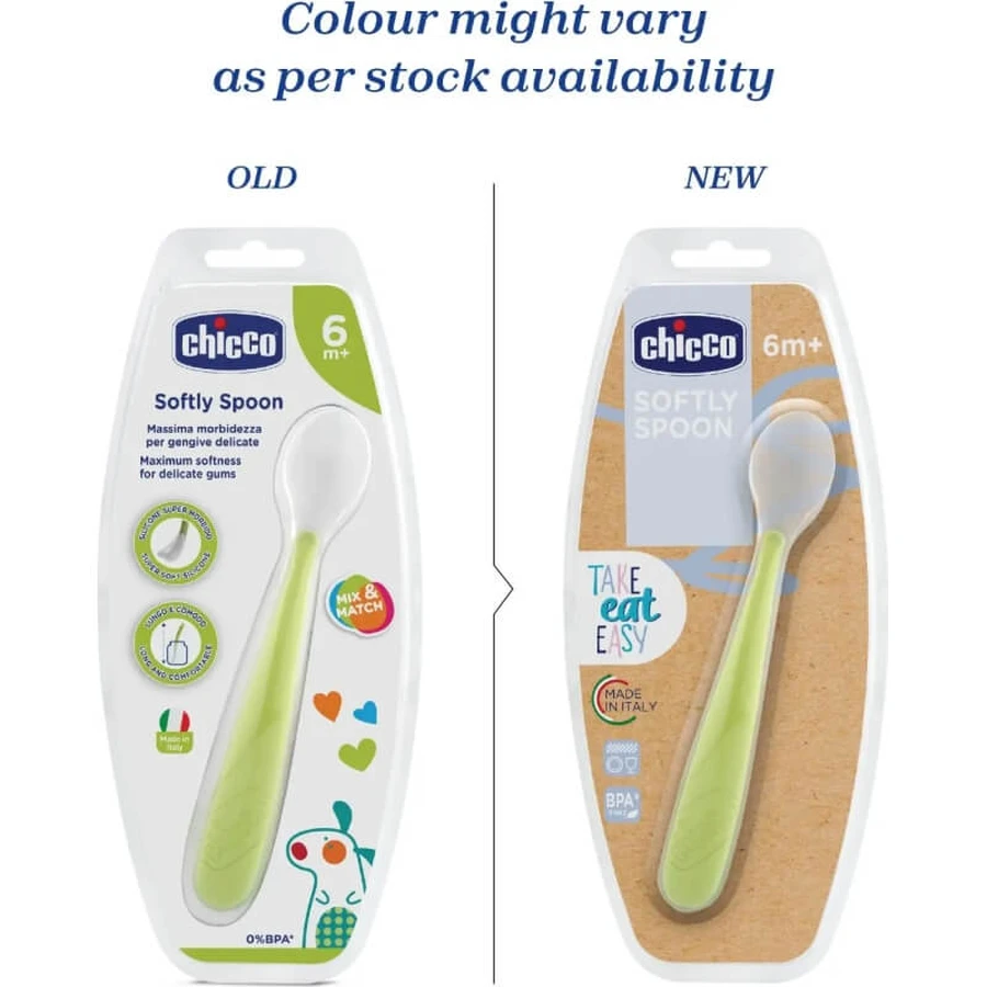 Cuillère en silicone souple Chicco, à partir de 6 mois, verte