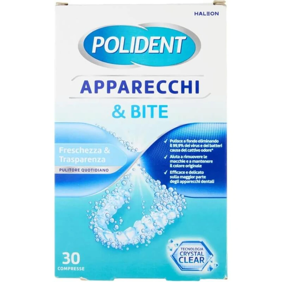 Polident pour appareils dentaires et protège-dents - 30 comprimés effervescents pour un nettoyage en profondeur