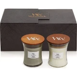 Woodwick-cadeauset: 2 middelgrote kaarsen