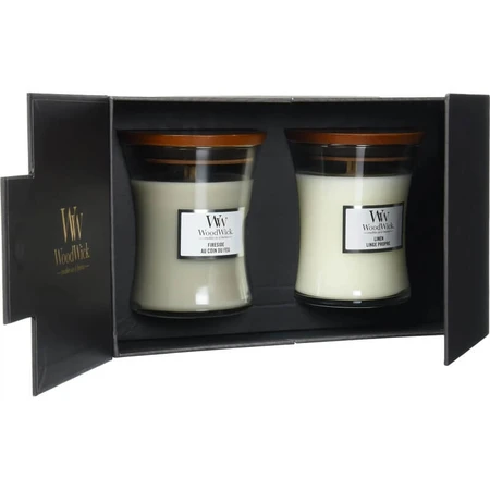 Woodwick-cadeauset: 2 middelgrote kaarsen