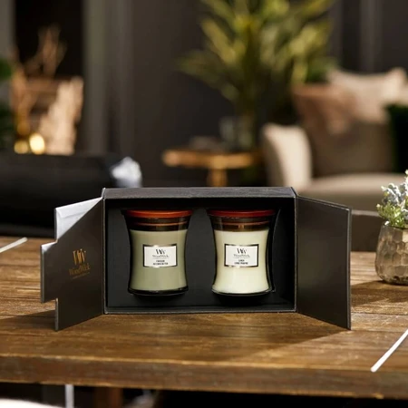 Woodwick-cadeauset: 2 middelgrote kaarsen