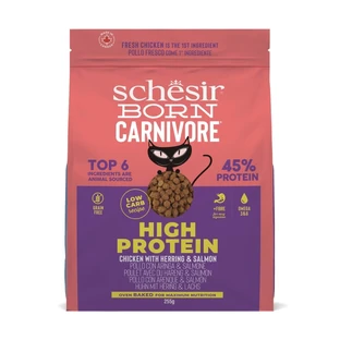 Schesir Born Carnivore Chicken with Herring and Salmon - Complete Food for Adult Cats, 255 g