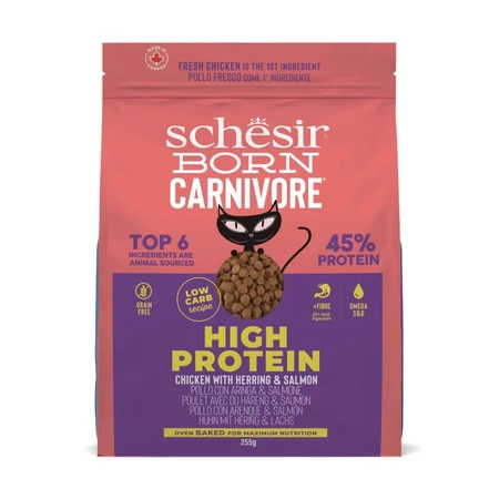 Schesir Born Carnivore Chicken with Herring and Salmon - Complete Food for Adult Cats, 255 g