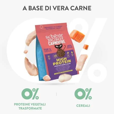 Schesir Born Carnivore Chicken with Herring and Salmon - Complete Food for Adult Cats, 255 g