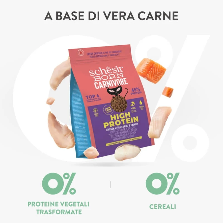 Schesir Born Carnivore Chicken with Herring and Salmon - Complete Food for Adult Cats, 255 g