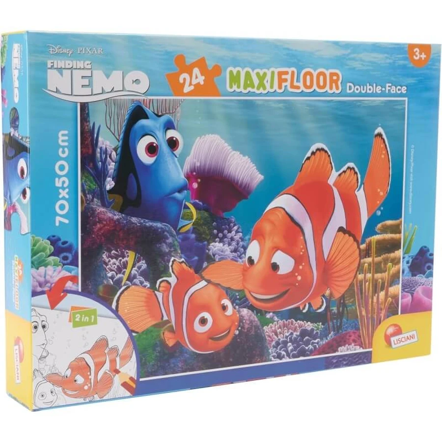 Lisciani Disney Nemo – 24-teiliges Maxi-Bodenpuzzle, beidseitig bedruckt, mit einer Malvorlage auf der Rückseite