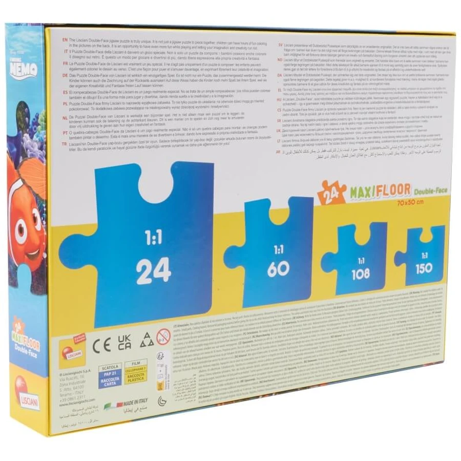 Lisciani Disney Nemo – 24-teiliges Maxi-Bodenpuzzle, beidseitig bedruckt, mit einer Malvorlage auf der Rückseite