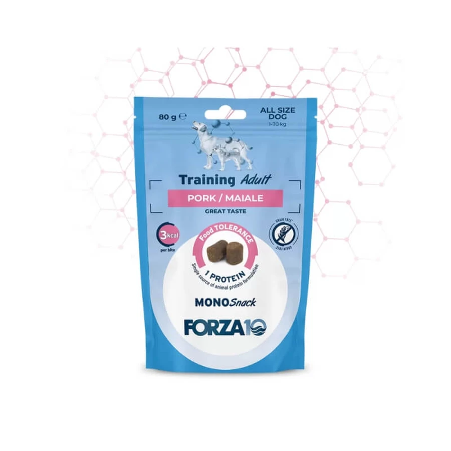 Forza10 Mono Adult Pork Training Snacks - Alimento complementario para perros adultos, 80 g