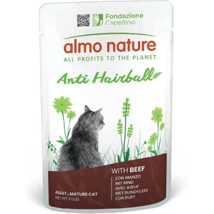 Almo Nature Beef Anti-Hairball - Compleet natvoer voor volwassen katten ter voorkoming van haarballen, 70 g