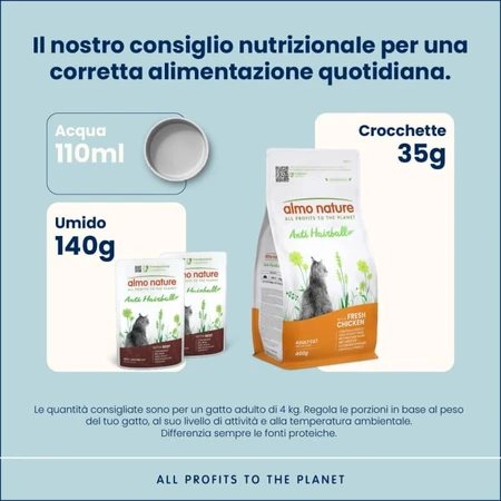 Almo Nature Beef Anti-Hairball - Compleet natvoer voor volwassen katten ter voorkoming van haarballen, 70 g