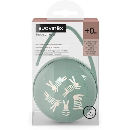 Suavinex Pacifier Holder - Case for 2 Green Rabbit Pacifiers