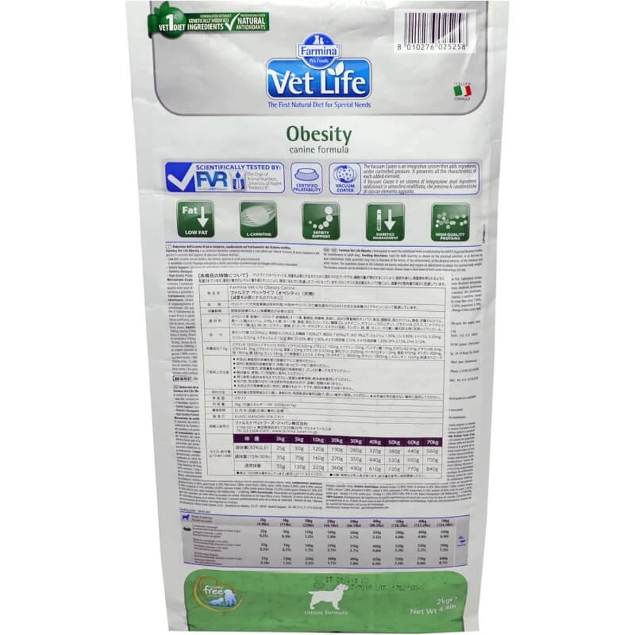 Farmina Vet Life Fórmula para la Obesidad Canina - Alimento dietético completo para perros obesos, 2 kg