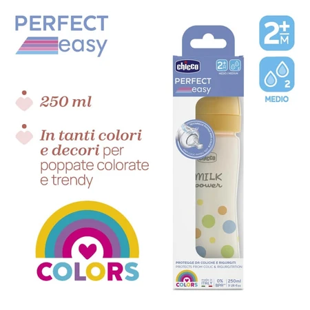 Chicco Perfect Easy - Anti-Colic Bottle with Soft Sense Silicone Nipple, 2m+, Medium Flow, 250 ml