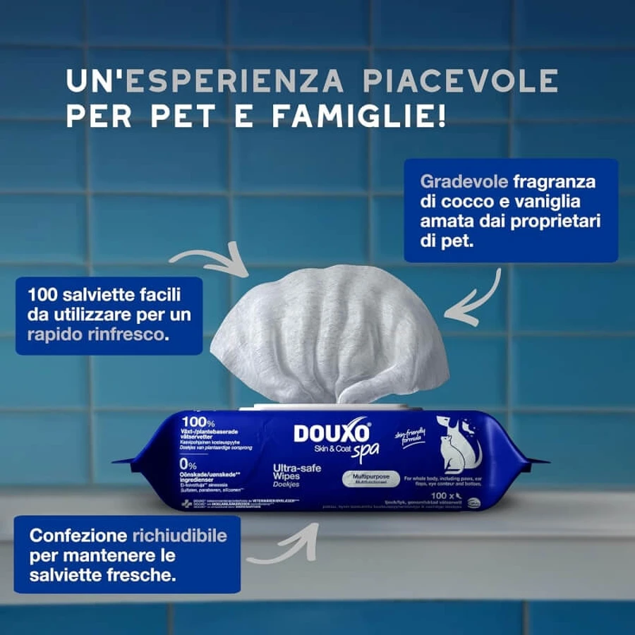 Ceva Animal Health: 100 toallitas perfumadas multiusos para la piel y el pelaje de perros y gatos