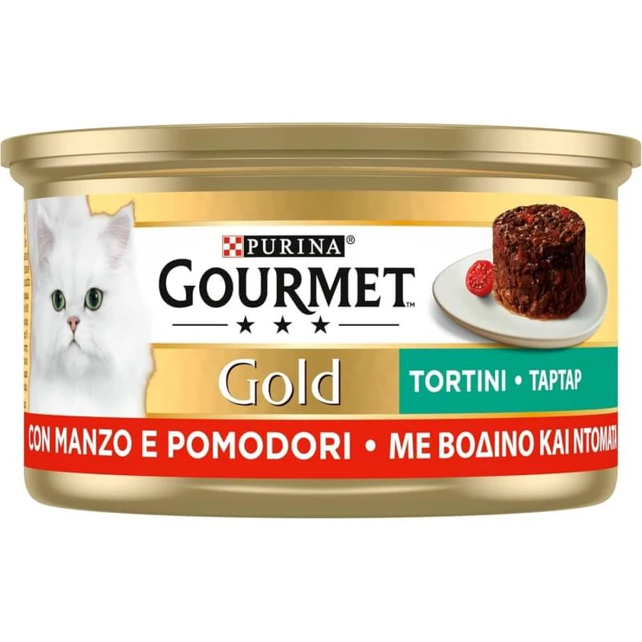 Purina Gourmet Gold Beef and Tomato Bites - Complete Food for Adult Cats, 85 g
