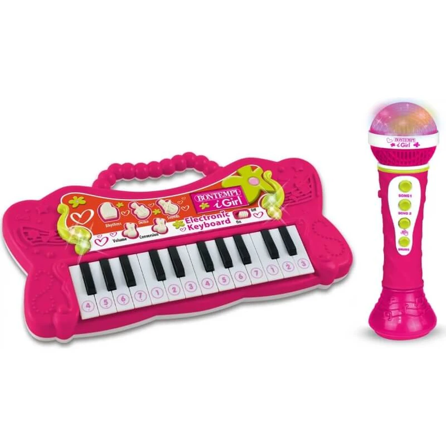 Bontempi minitoetsenbord, 22 toetsen, met microfoon, roze