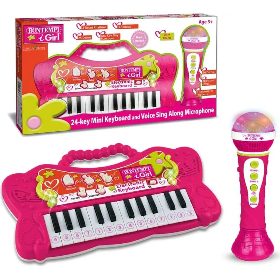 Bontempi minitoetsenbord, 22 toetsen, met microfoon, roze