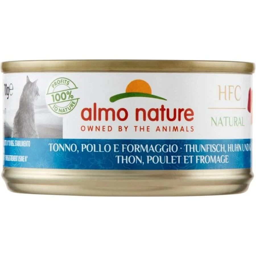 Almo Nature HFC Natuurlijke tonijn, kip en kaas – Natvoer voor katten, 70 g