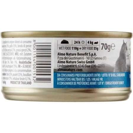 Almo Nature HFC Natuurlijke tonijn, kip en kaas – Natvoer voor katten, 70 g
