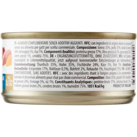 Almo Nature HFC Natuurlijke tonijn, kip en kaas – Natvoer voor katten, 70 g