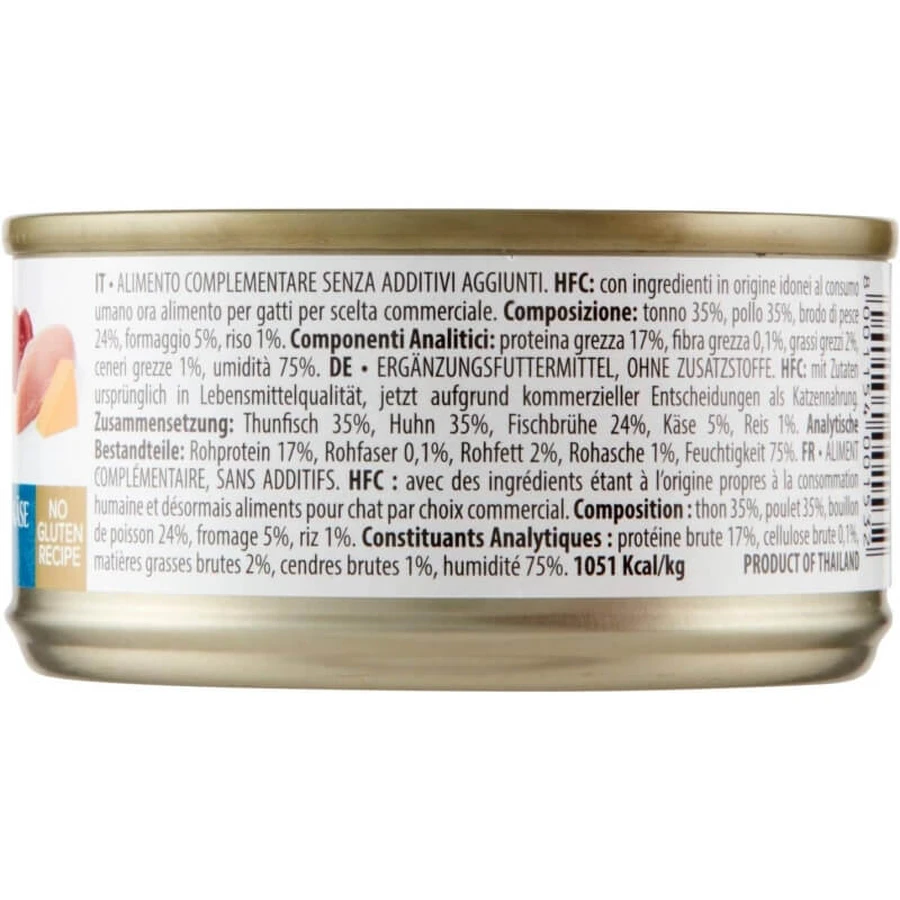 Almo Nature HFC Natuurlijke tonijn, kip en kaas – Natvoer voor katten, 70 g