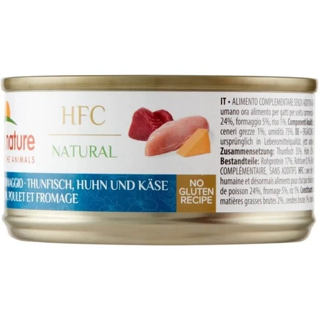 Almo Nature HFC Natuurlijke tonijn, kip en kaas – Natvoer voor katten, 70 g