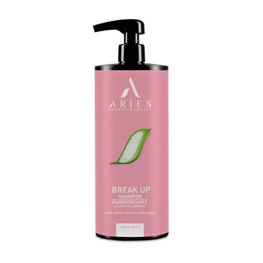 Aries Biopetcosmetic Break Up - Shampooing ultra-démêlant et anti-nœuds à l'aloe vera pour chiens et chats, 1 L