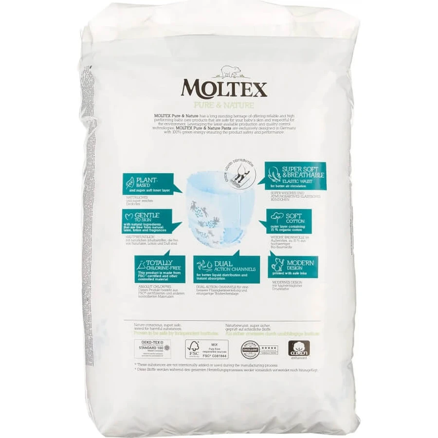 Pañales de entrenamiento Moltex 20, talla 5 junior (9–14 kg)