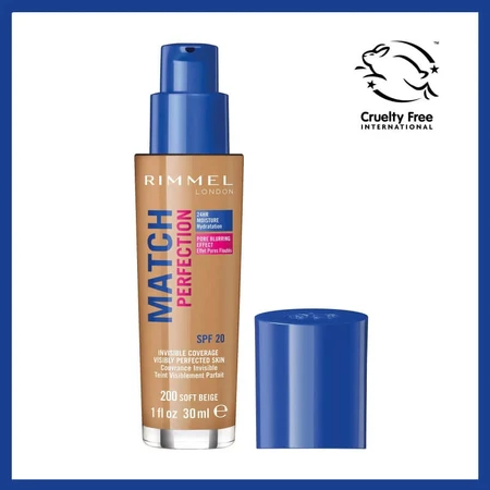 Rimmel Match Perfection - Base de maquillaje líquida con SPF 20 - N.º 200 Soft Beige