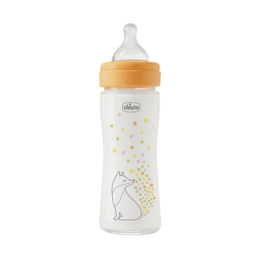 Chicco Perfect Easy – Anti-Kolik-Glasflasche mit Physio-Silikonsauger, ab 0 Monaten, langsamer Durchfluss, 240 ml