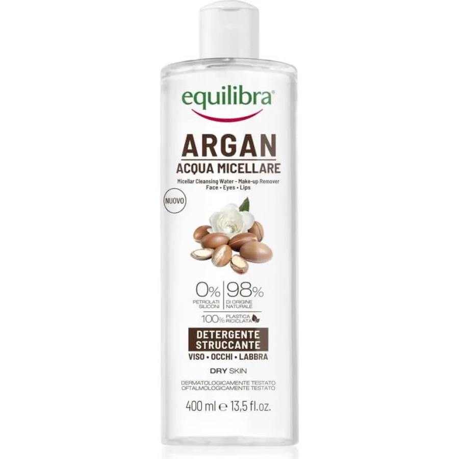 Equilibra Argan - Agua micelar para el rostro, los ojos y los labios, 400 ml
