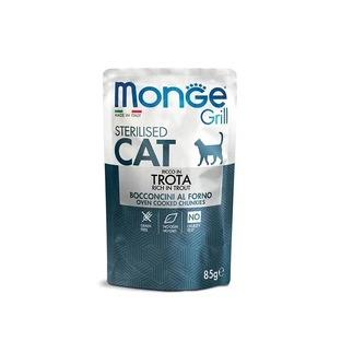Monge Grill: in de oven gebakken forelhapjes voor gecastreerde katten – Volledig voer voor gecastreerde katten, 85 g