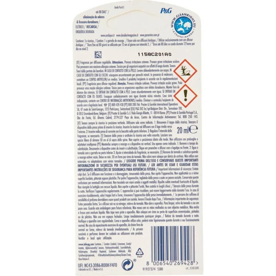 Ambi Pur Refill for Lenor Gold and Vanilla Flowers Electric Diffuser
