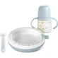 Suavinex Hot Meal Set - Insulated Plate + Silicone Spoon + Cup with Handles - Light Blue