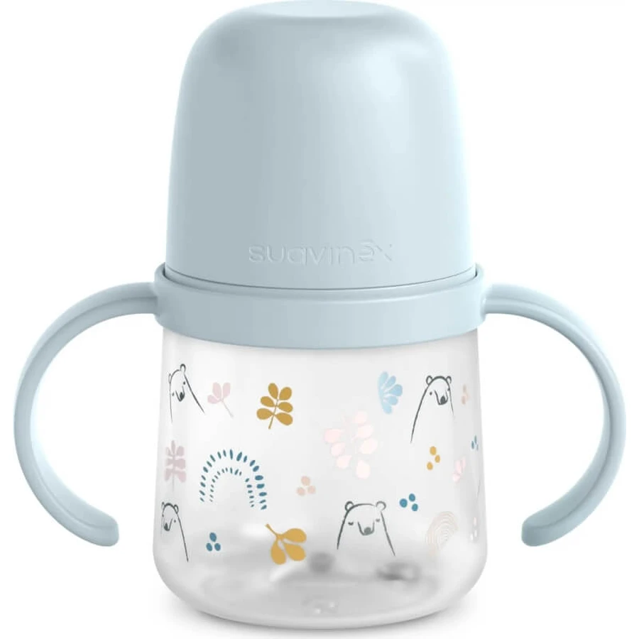 Suavinex Warmessen-Set – Isolierter Teller + Silikonlöffel + Becher mit Henkeln – Hellblau