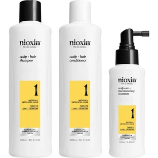 Nioxin System 1 Kit – Set für mehr Volumen: 300 ml Shampoo + 300 ml Spülung + 100 ml Kur