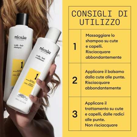 Nioxin System 1 Kit – Set für mehr Volumen: 300 ml Shampoo + 300 ml Spülung + 100 ml Kur