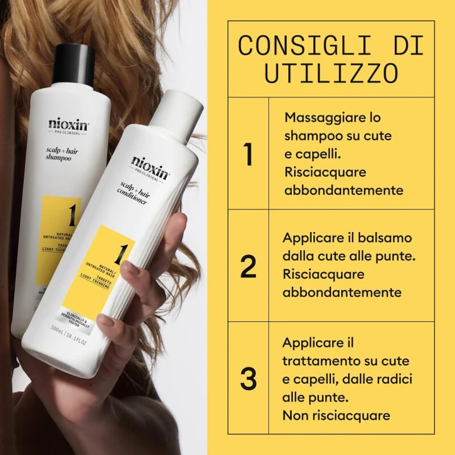 Nioxin System 1 Kit – Set für mehr Volumen: 300 ml Shampoo + 300 ml Spülung + 100 ml Kur