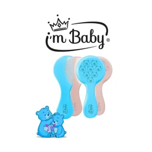 Ik ben een babyborstelset met wollen borstelharen en een kam voor pasgeborenen vanaf 0 maanden — diverse kleuren
